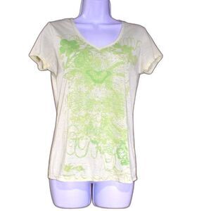 Earth Yoga T Shirt Womens Medium Short Sleeve V Neck Organic Cotton Tee